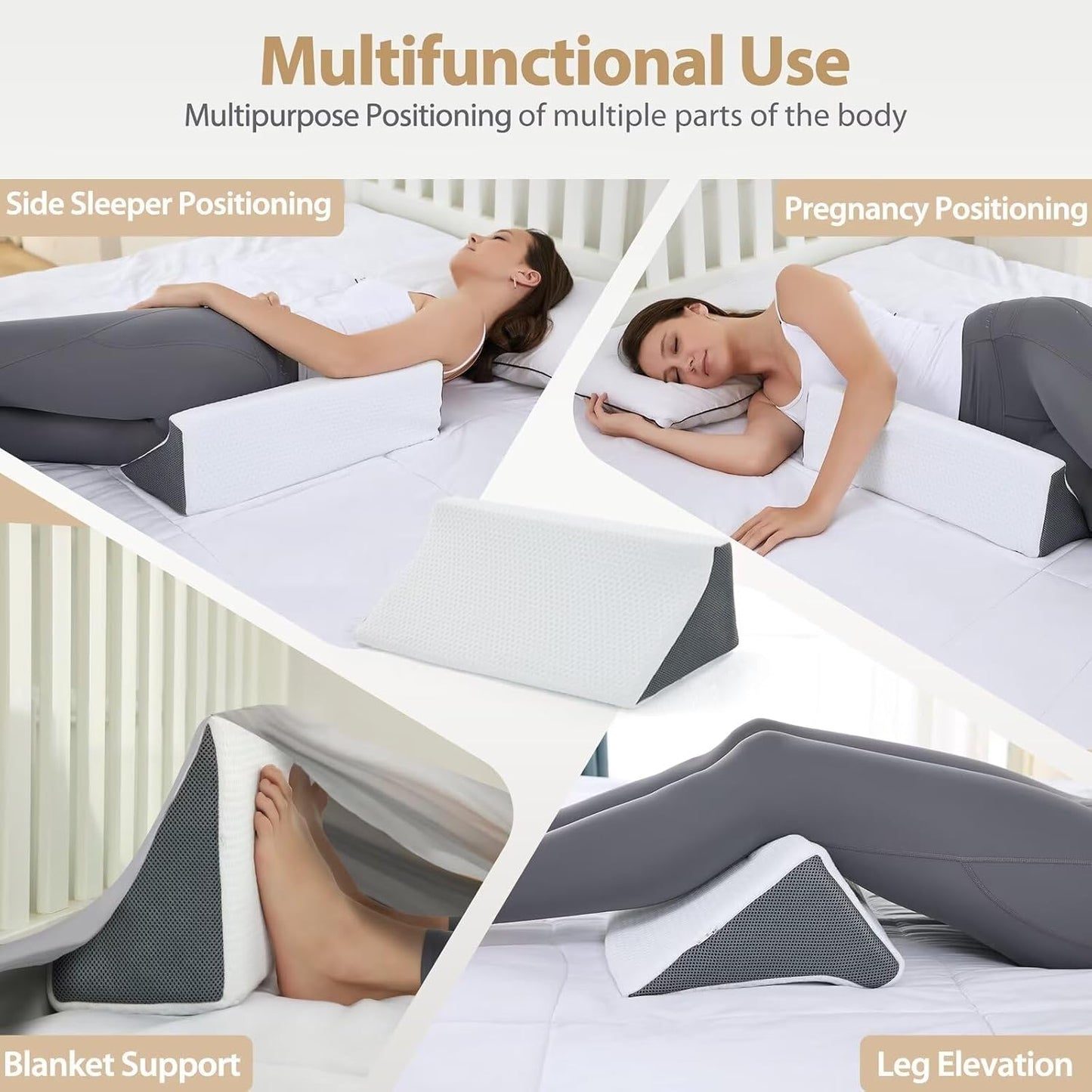 Wedge Pillow for Sleeping, Body Positioner for Side Sleepers | Back and Leg Support, Body Positioning, Pregnancy Support, Ankle Elevation, Memory Foam, Machine Washable Cover