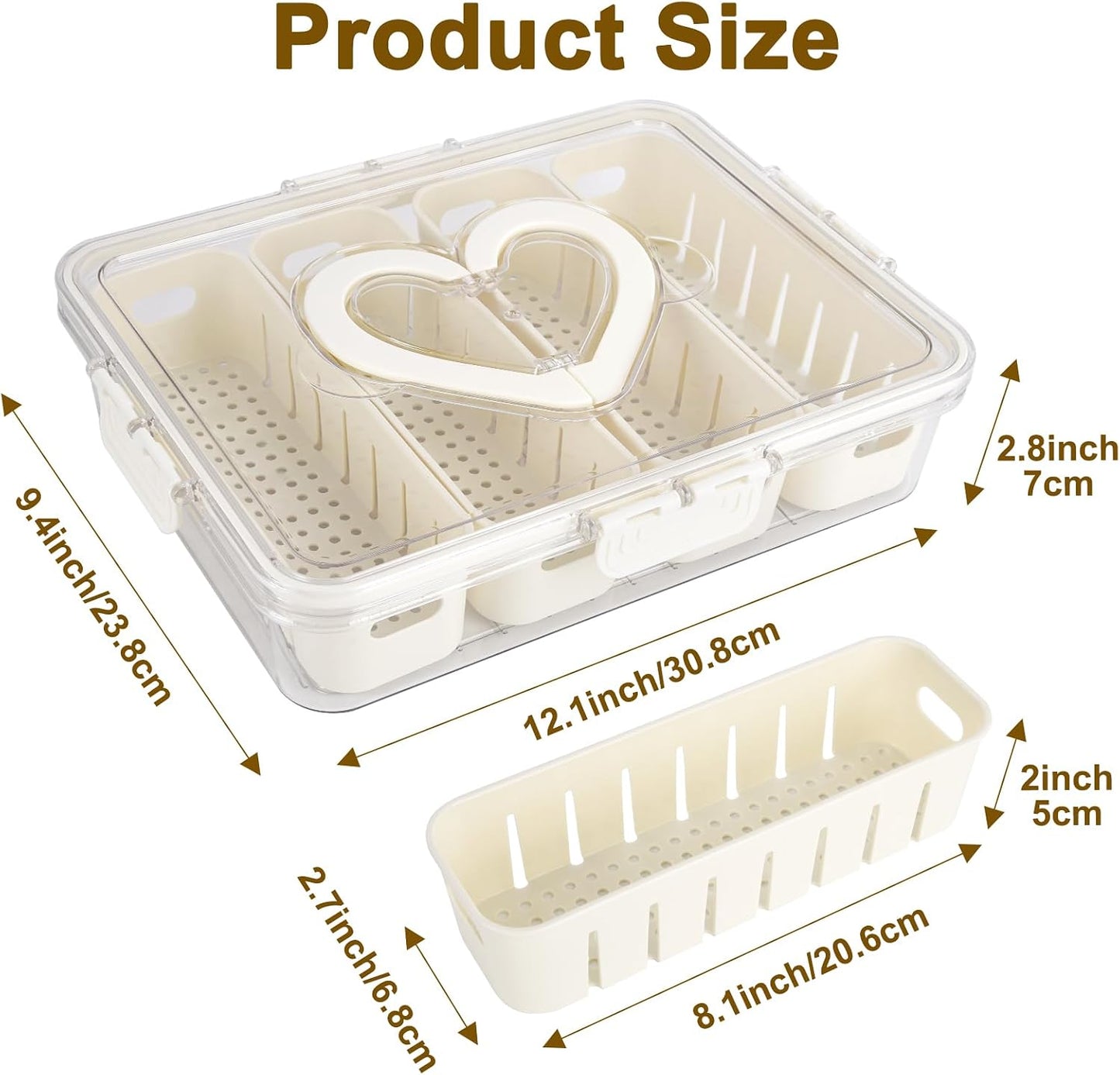 Salad Bar Containers for Fridge, Salad Storage Container with Handle and 4 Removable Colanders, Salad Prep Containers for Fridge, Vegetable Tray with Lid for Fruit Refrigerator Kitchen