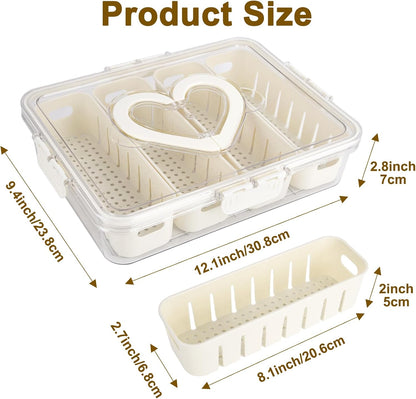 Salad Bar Containers for Fridge, Salad Storage Container with Handle and 4 Removable Colanders, Salad Prep Containers for Fridge, Vegetable Tray with Lid for Fruit Refrigerator Kitchen
