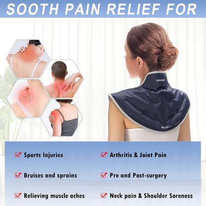 Neck Shoulder Ice Pack, Hot or Cold Therapy Compression Wrap for Neck, Reusable Flexible Gel Ice Pack Wrap for Injuries, Large Upper Back Cold Pack Wrap for Swelling, Bruises, Sprain, Surgery
