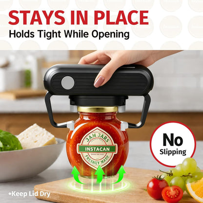 INSTACAN Effortless Electric Jar Opener Easy Opens Twist-Lid, One Handed Automatic Jar Opener for Weak Hands & Seniors with Arthritis, Battery Operated Essential Kitchen Gadgets Gift for Home