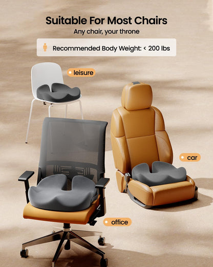 ProtoArc Seat Cushion, Office Chair Cushion for Sciatica, Black | Coccyx Cushion, Ergonomic Memory Foam Seat Cushion for Car, Home, Pressure Relief Pad for Hip, Tailbone, All Day Comfort