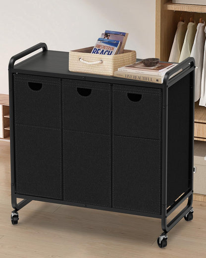 Laundry Sorter 3 Section,Laundry Basket with Wheels,3×15.8 Gal (60L) | Laundry Room Organization with Wooden Desktop Shelf,Pull-Out and Removable 900D Oxford Fabric Laundry Bags for Laundry Room