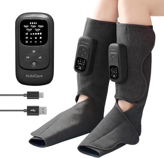HuBDIC HubiCare Cordless Calf and Feet Massager with Heat and Air Compression for Circulation and Pain Relief, 5 Modes with 5 Intensities, Reduce Swelling, Muscles Relaxation Device (Black)