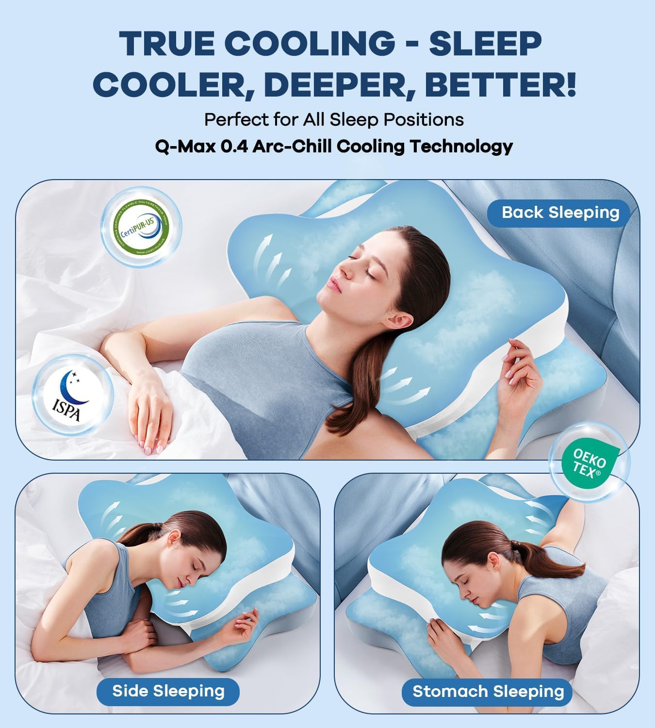 DONAMA Contour Cervical Neck Pillow for Neck Pain Relief | Queen,Ergonomic Dual-Height,Odorless Memory Foam,Side/Back/Stomach Sleepers,Cooling Hypoallergenic Cover,OEKO-TEX Certified