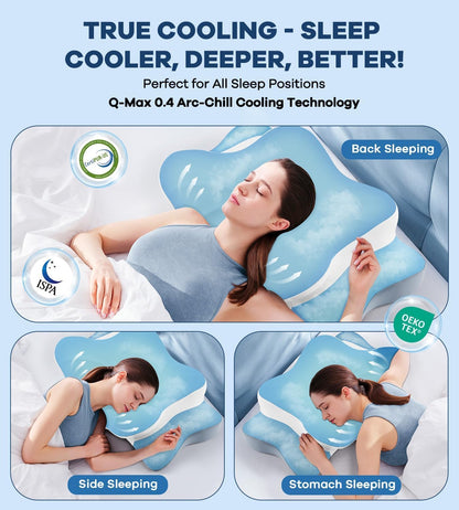 DONAMA Contour Cervical Neck Pillow for Neck Pain Relief | Queen,Ergonomic Dual-Height,Odorless Memory Foam,Side/Back/Stomach Sleepers,Cooling Hypoallergenic Cover,OEKO-TEX Certified