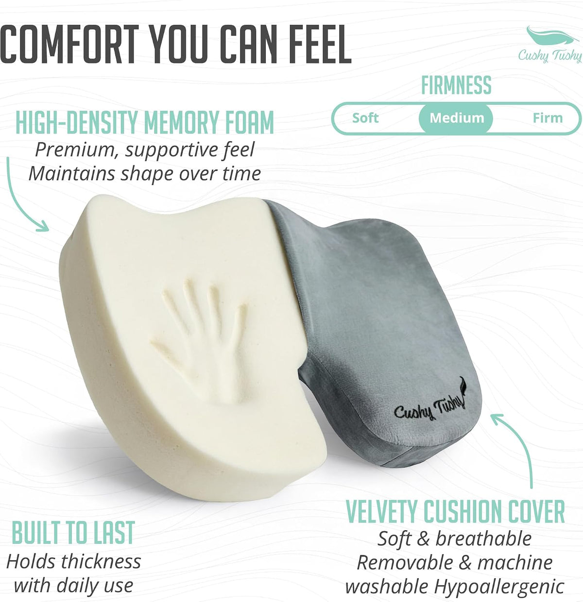 Cushy Tushy Premium Foldable Travel Seat Cushion - for Relief of Lower Back, Sciatic, Butt and Tailbone Pain - for Home & Office Use, Perfect for Travel or Driving - Coccyx Seat Cushion