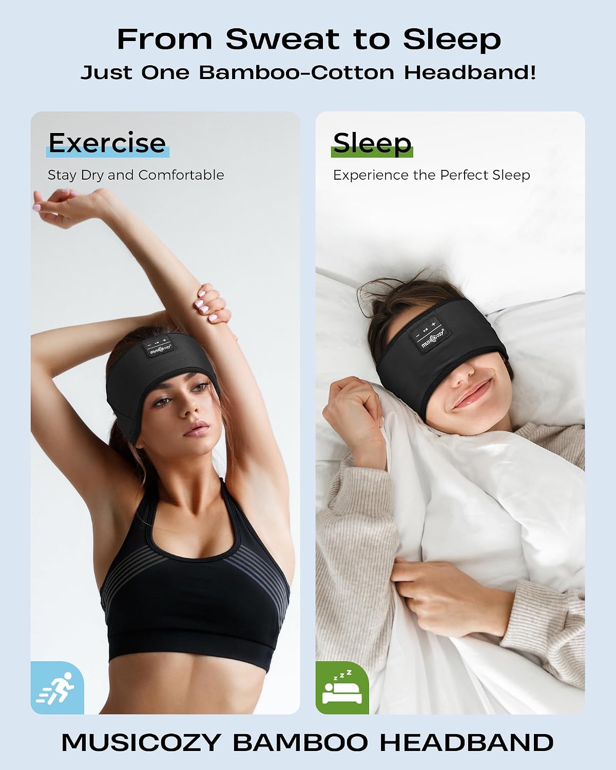 MUSICOZY Sleep Headband Headphone Soft Bluetooth Headphones for Sleeping
