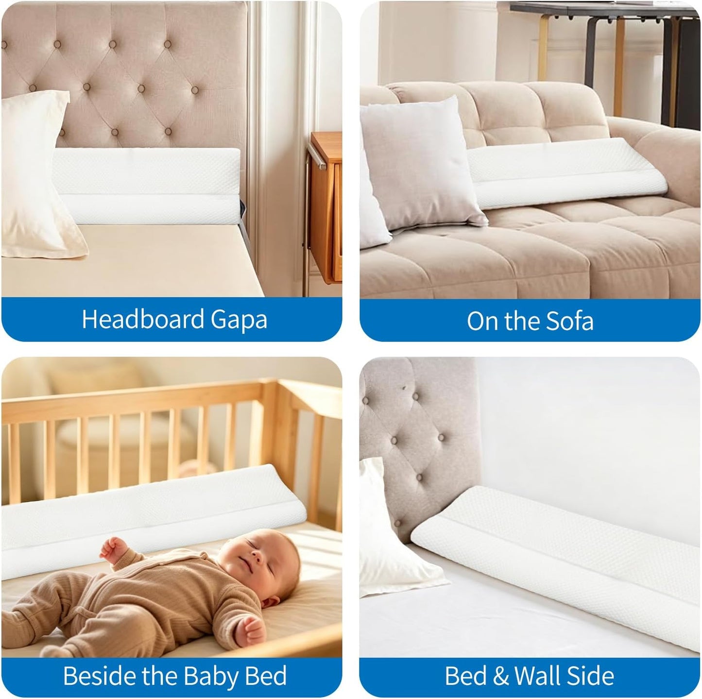 4 Modes Pillow Wedge for Headboard Gap, Foldable Bed Wedge Pillow, Bed Gap Filler King Size Fill The Gap (0-7"), Mattress Gap Filler Long Pillow Between Headboard and Mattress