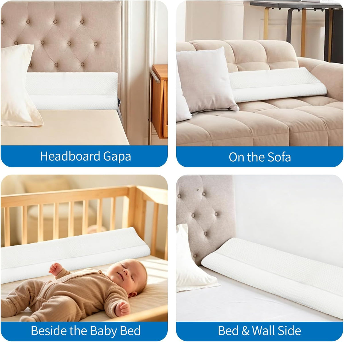 4 Modes Pillow Wedge for Headboard Gap, Foldable Bed Wedge Pillow, Bed Gap Filler King Size Fill The Gap (0-7"), Mattress Gap Filler Long Pillow Between Headboard and Mattress
