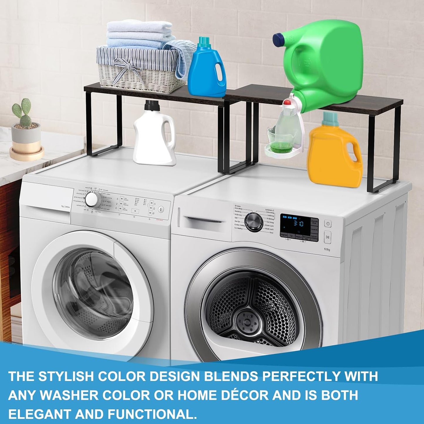 Expandable Washer Dryer Countertop Shelf, Stackable Over Washer and Dryer Storage Shelves, for Laundry Room Organization, Space Saving Laundry Shelf