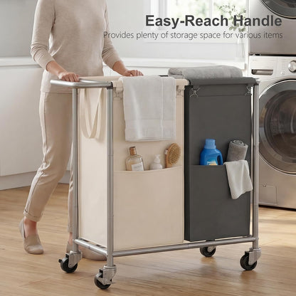 Heybly 3-Section Laundry Sorter Hamper,Rolling Laundry Hamper with Removable Bags – Heavy-Duty Laundry Sorter Cart with Wheels for Dirty Clothes, 40.2 x 15.4 x 33.1 Inches HLH024P03