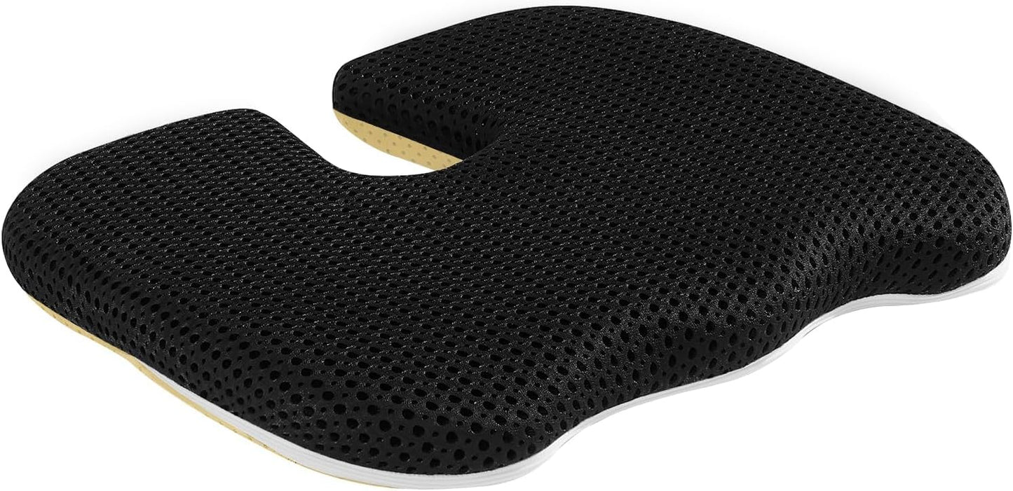 Gooo&Ma Air Fiber Seat Cushion, U-Shape Tailbone Comfort, Black | Thin design for office/car, breathable air fiber cooling, ergonomic, washable, non-slip, portable, 17.7"x13.8"x1.6"