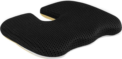 Gooo&Ma Air Fiber Seat Cushion, U-Shape Tailbone Comfort, Black | Thin design for office/car, breathable air fiber cooling, ergonomic, washable, non-slip, portable, 17.7"x13.8"x1.6"