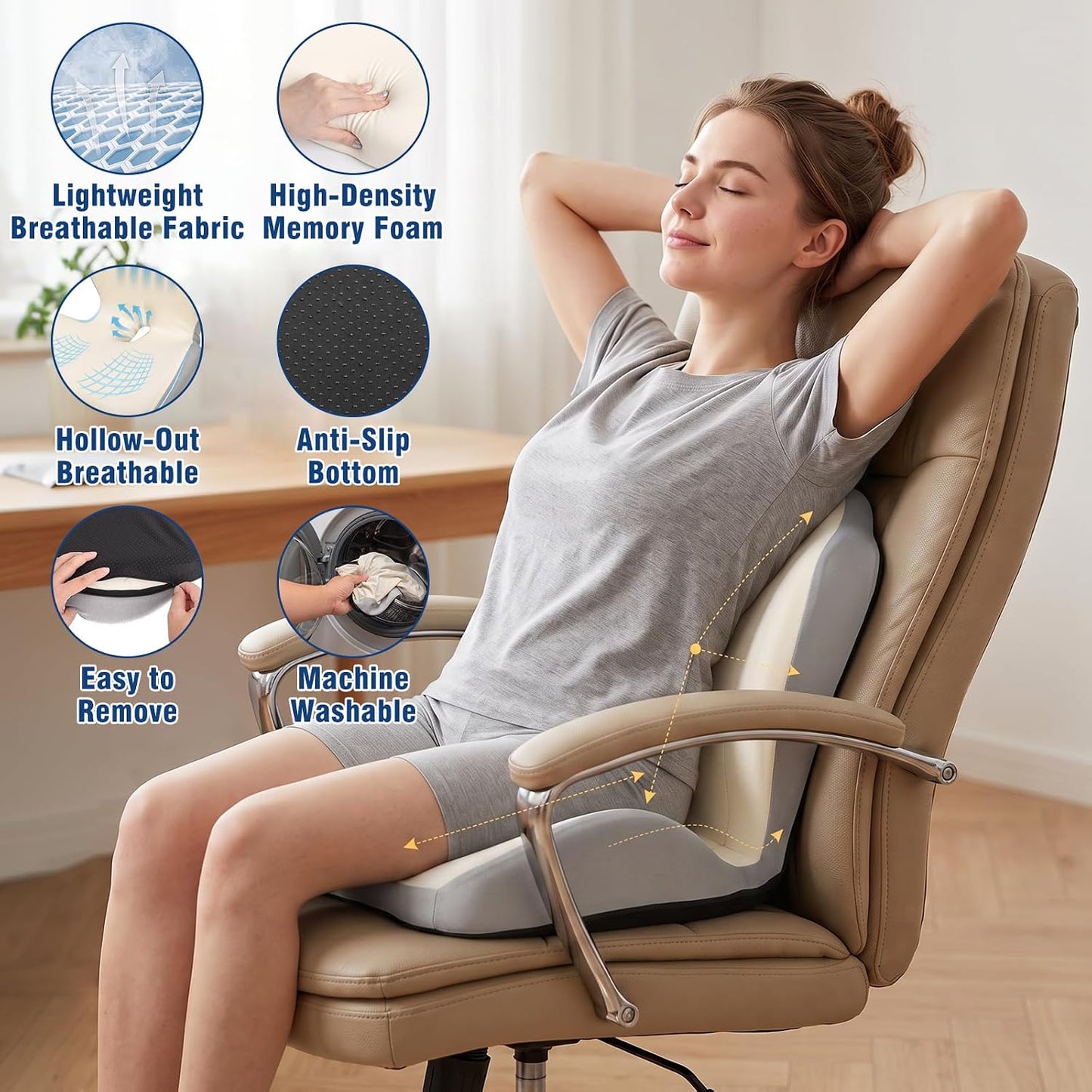 Car Seat Cushion Office Chair Cushion with Lumbar Support Pillow | Ergonomic Seat Cushion for Relieve Sciatica & Tailbone Pain, Ideal for Car Driving Truck Office Chairs Wheelchairs Home Use