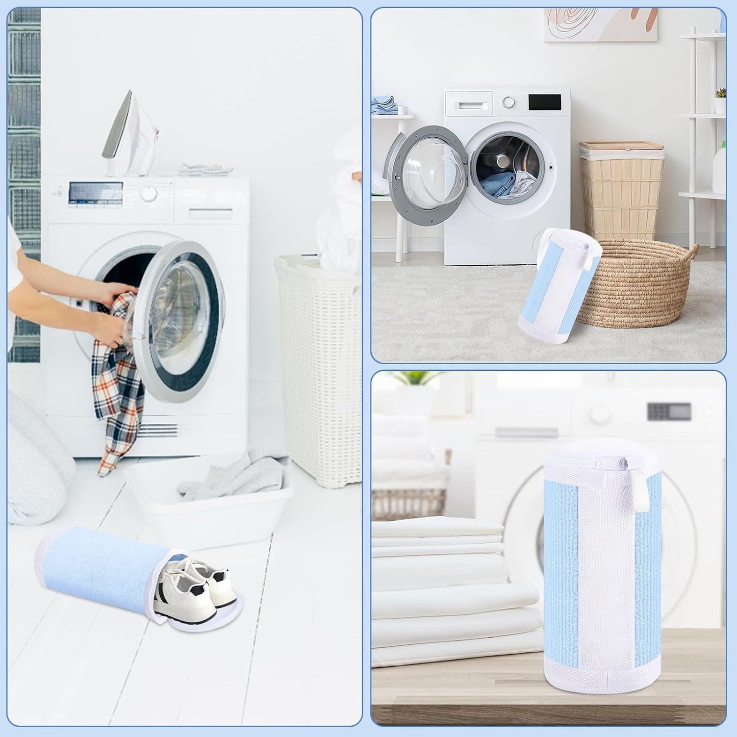 2 PCS Shoe Washing Machine Bags for Washer and Dryer, Grey + White | Reusable Laundry Shoe Bag, Hands Free, Hidden Self-locking Zipper, 360° Deep Cleaning, For Sneakers and All Shoes Types