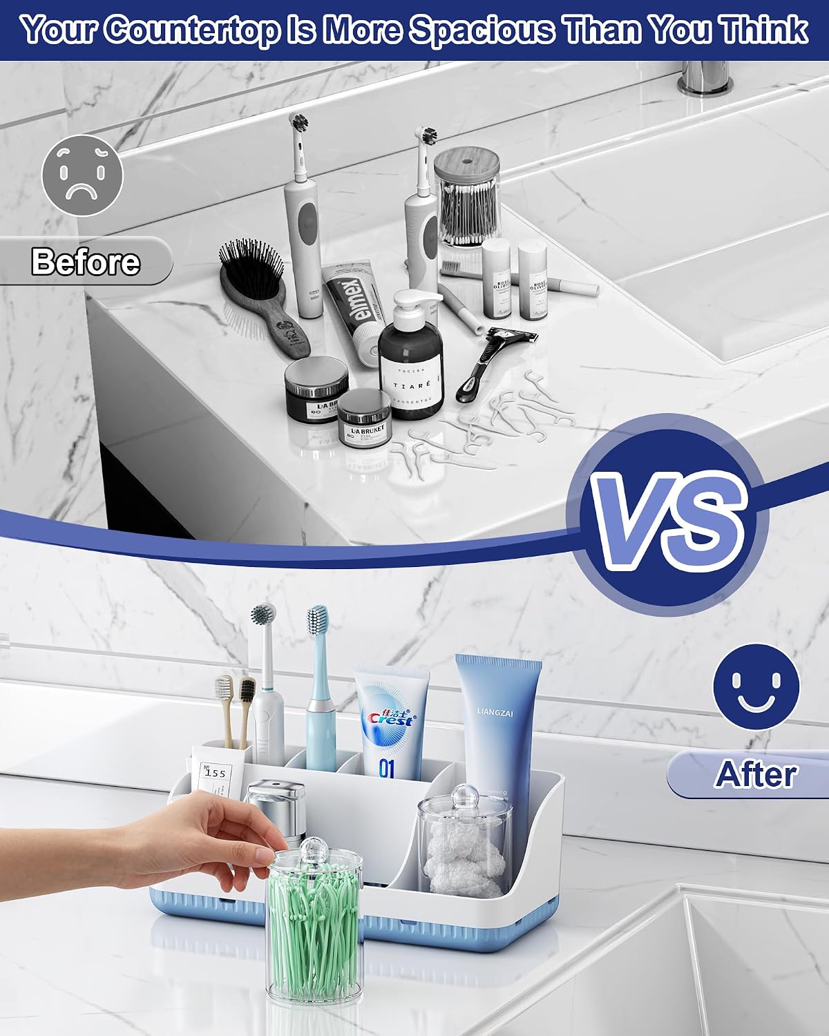 Bathroom Counter Organizer and Storage, 7 Slots Detachable Toothbrush Holders for Bathrooms, Anti-Slip Electric Toothbrush and Toothpaste Holder Countertop Vanity Organizer Accessories for Adults Kids