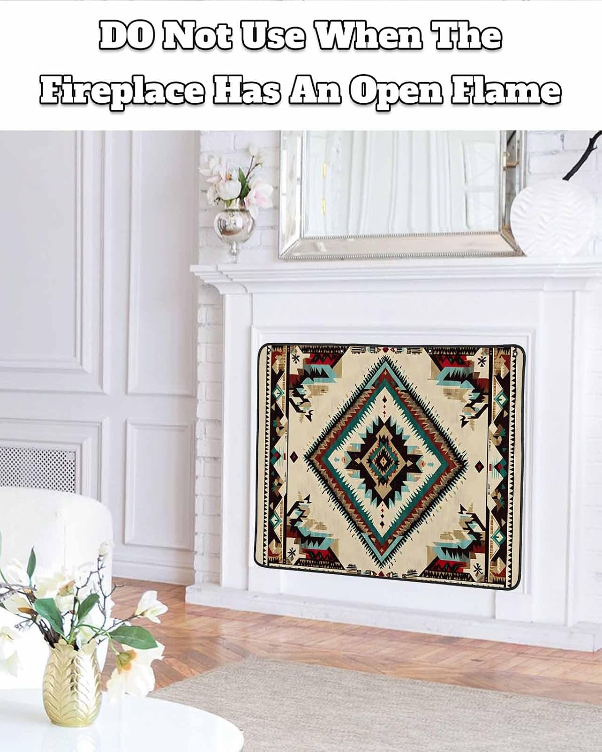 Western Aztec Magnetic Fireplace Cover Decorative Indoor For Brick Fireplace, Rustic Tribal Southwestern Boho Ethnic Insulation Fireplace Blocker Blanket Draft Stop Hot Heat Save Energy, 36"Wx27"H