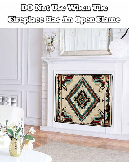 Western Aztec Magnetic Fireplace Cover Decorative Indoor For Brick Fireplace, Rustic Tribal Southwestern Boho Ethnic Insulation Fireplace Blocker Blanket Draft Stop Hot Heat Save Energy, 36"Wx27"H