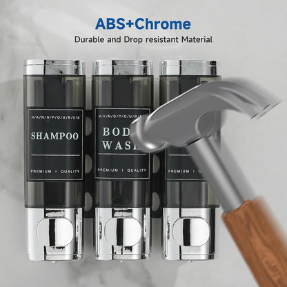 Shampoo and Conditioner Dispenser,Shower Soap Dispenser 3 Chamber No Drill Wall-Mounted Shampoo Dispenser for Shower Wall Mounted Shower Dispenser for Bathroom Hotel Large Capacity, Clear Bright
