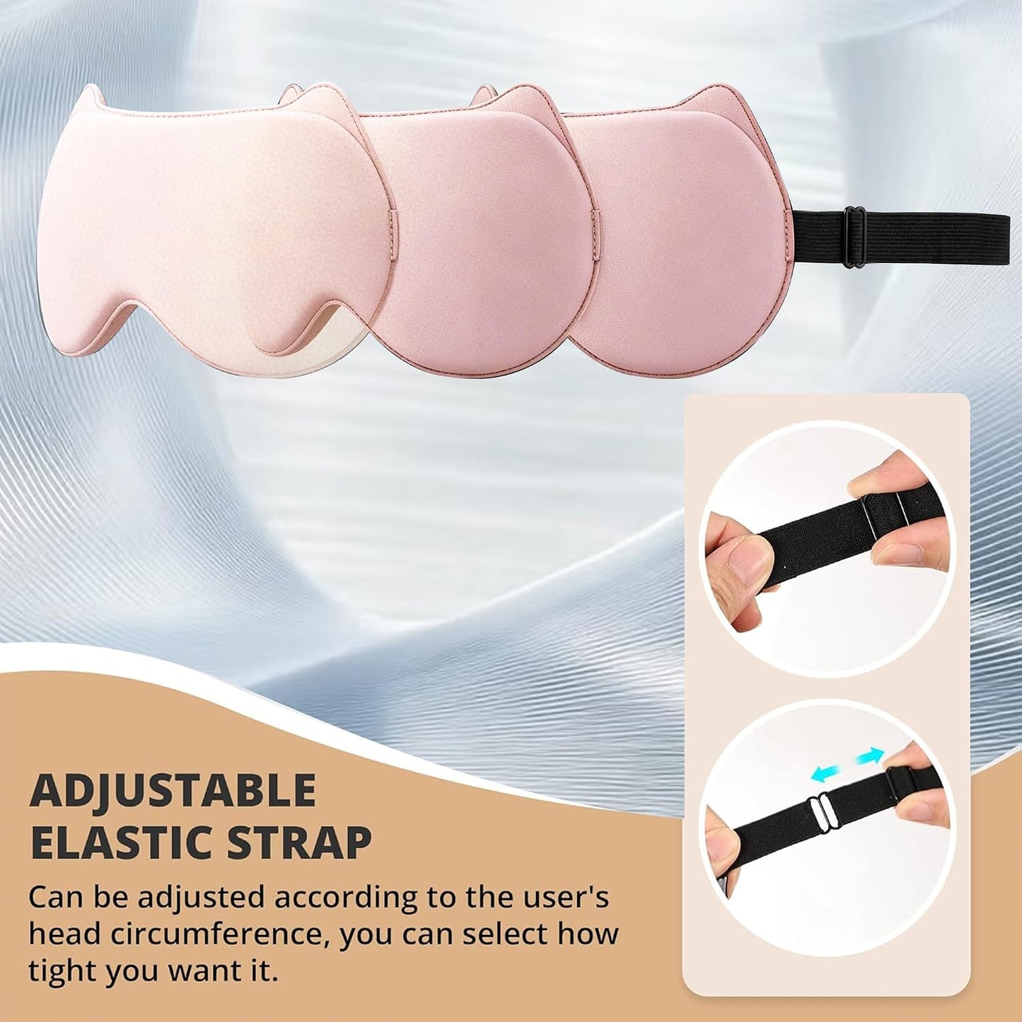 3D Blackout Sleep Mask, Memory Foam Eye Cover for Travel | Zero pressure 3D contoured design with adjustable strap. Perfect for side sleepers, travel, and lash extensions.