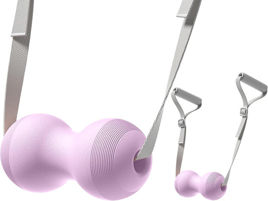 VICSKY Peanut Massage Ball with Handles & Pull Strap - Dual Trigger Point Therapy for Feet, Legs, Neck, Muscle Pain Relief, Myofascial Roller with Adjustable Strap (Pink)