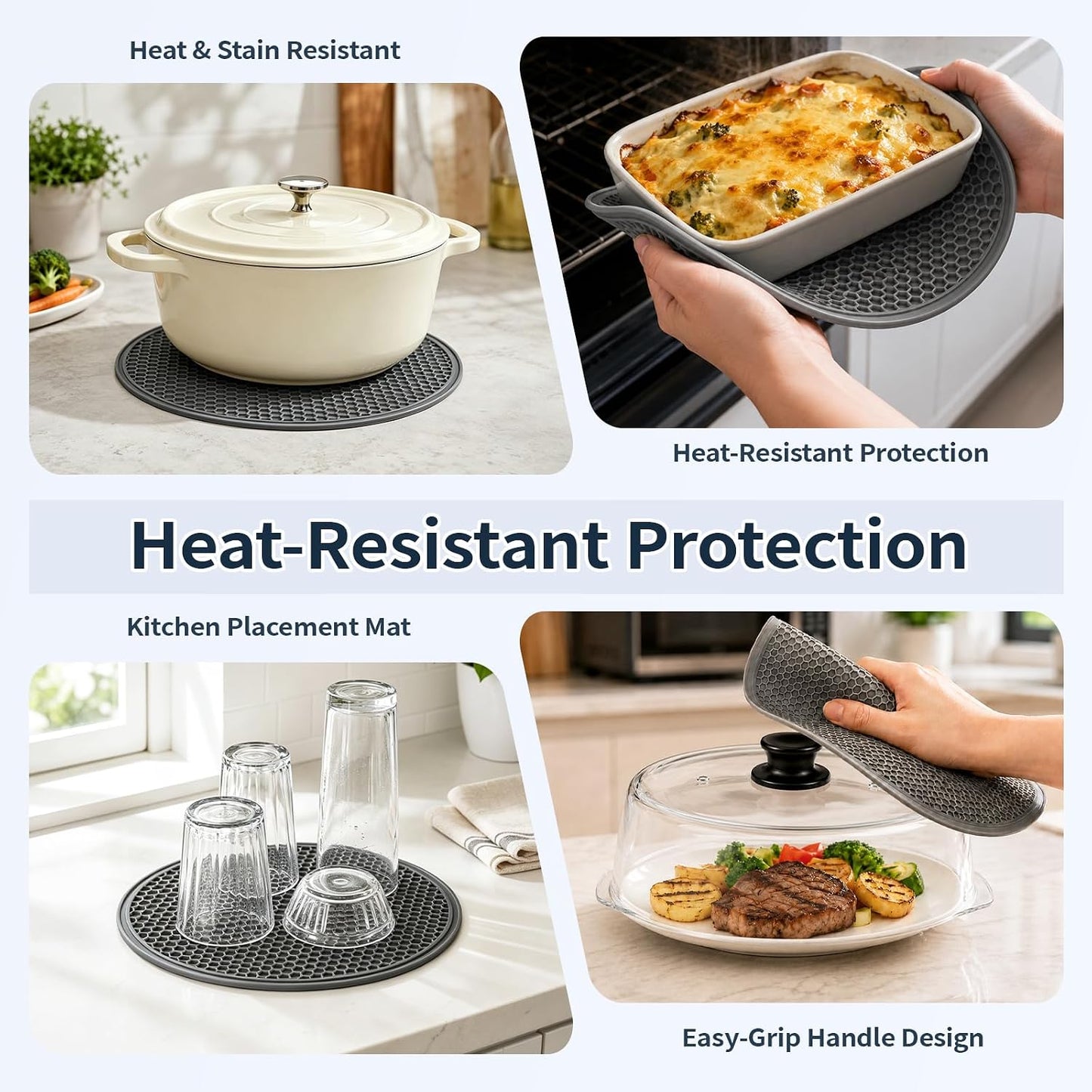 Glass Microwave Cover for Food, Tall Microwave Splatter Cover with Silicone Mat, Vent Holes, BPA Free, Dishwasher Safe, 10 Inch, High Borosilicate Glass Plate Lid with Side Tabs