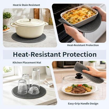 Glass Microwave Cover for Food, Tall Microwave Splatter Cover with Silicone Mat, Vent Holes, BPA Free, Dishwasher Safe, 10 Inch, High Borosilicate Glass Plate Lid with Side Tabs