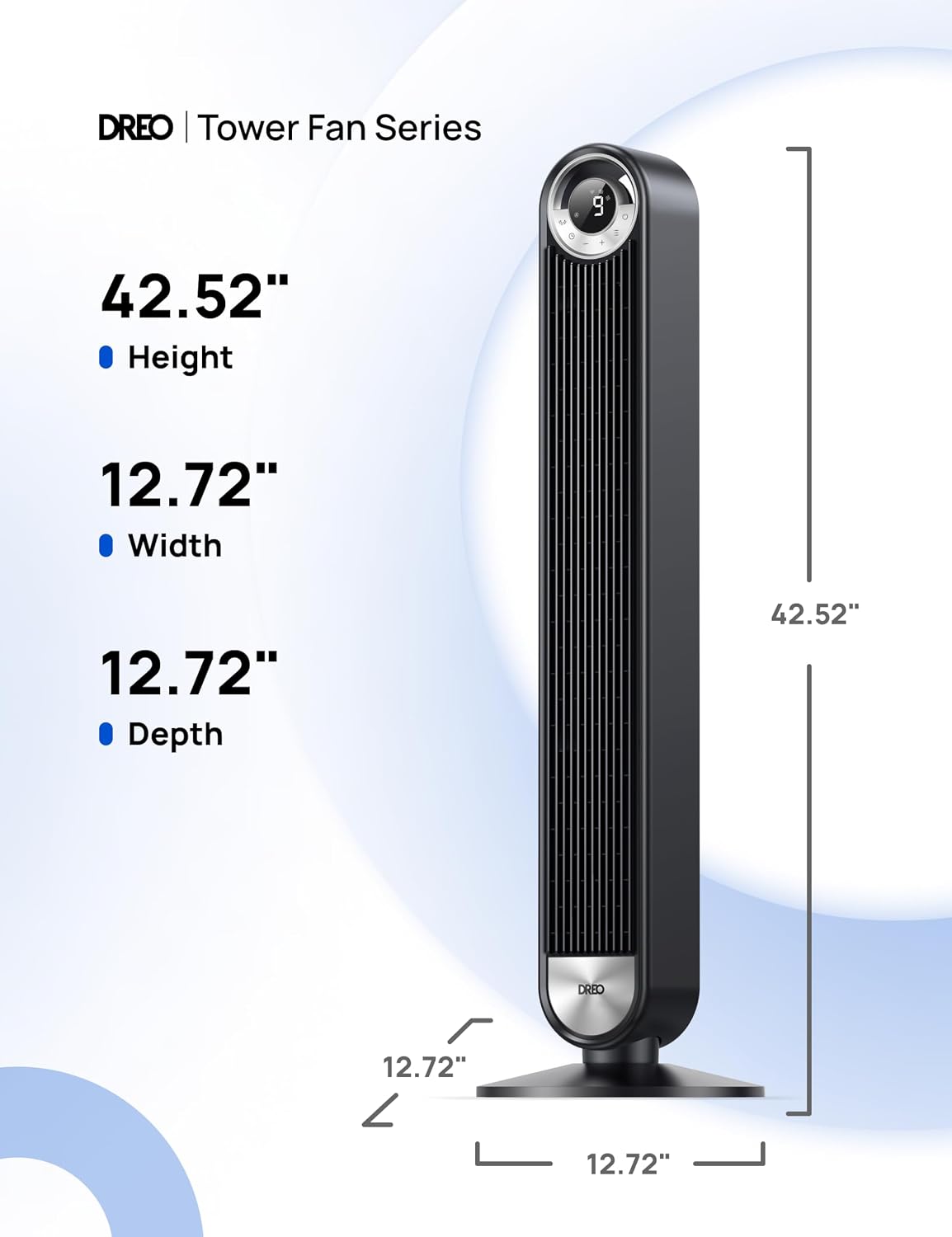 DREO Tower Fan for Bedroom, Upgraded DC 28ft/s Velocity, 9 Speeds