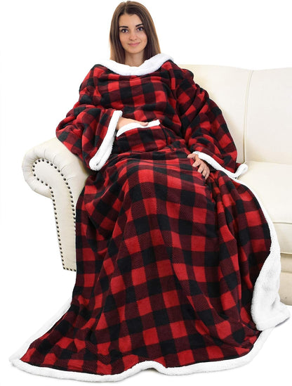 Catalonia Sherpa Wearable Blanket with Sleeves and Pocket for Adults