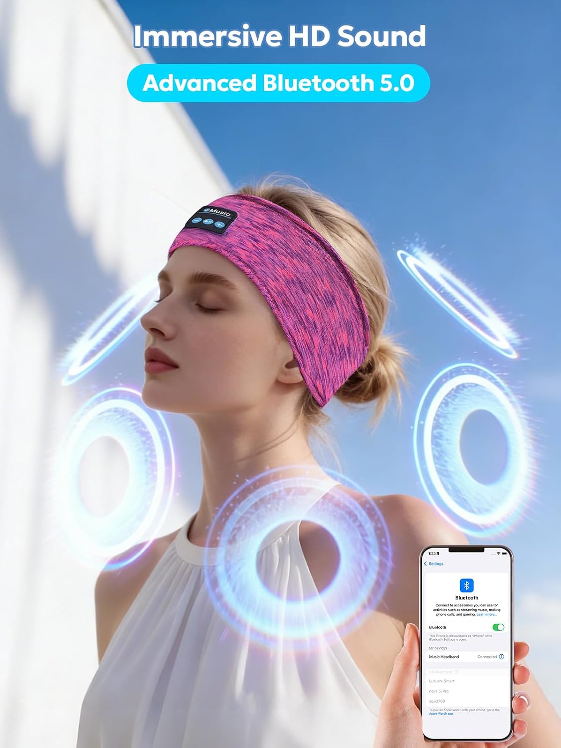 AONESY Bluetooth Headband for Sleeping, Headband Headphones for Side Sleepers & Sports, Washable & Wireless Music Headband with Secure Fit for Running, Workout, Gym, Yoga - Great Gift