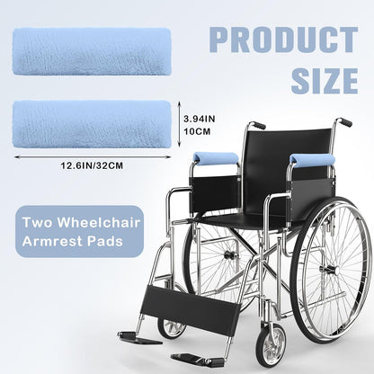 Threlaco 2 Pcs Wheelchair Armrest Covers Soft Fluffy Foam Wheelchair Armrest Pads Non Slip Arm Rest Cover Cushion Pad for Armchairs Office Chairs(Blue)
