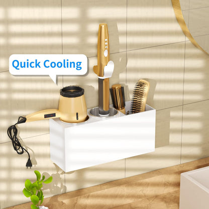 NIUBEE Hair Tool Organizer Wall Mount, Hair Dryer Holder for Bathroom,White | Acrylic Hair Organizer Storage Countertop, Blow Dryer Holder, Hot Tools Organizer for Curling Iron, Brush, 2 Stainless Cups
