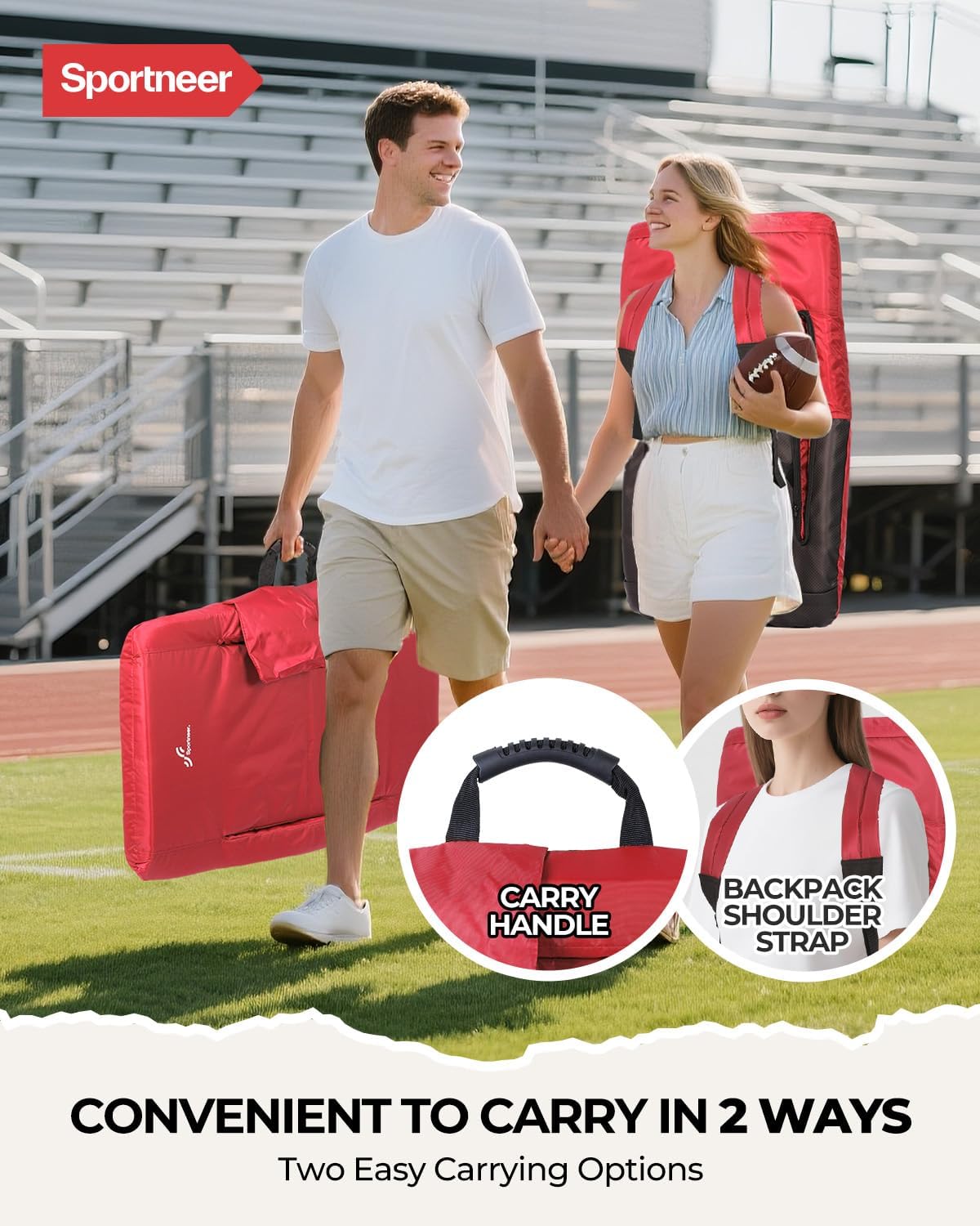 Sportneer Stadium Seats with Back Support: 2.5'' Thick Comfy Cushion 6 Adjustable Angle Bleacher Seat with Armrest - 2 Large Pockets, 2 Cup Holders Stadium Chair for Sport Events Concerts Parks