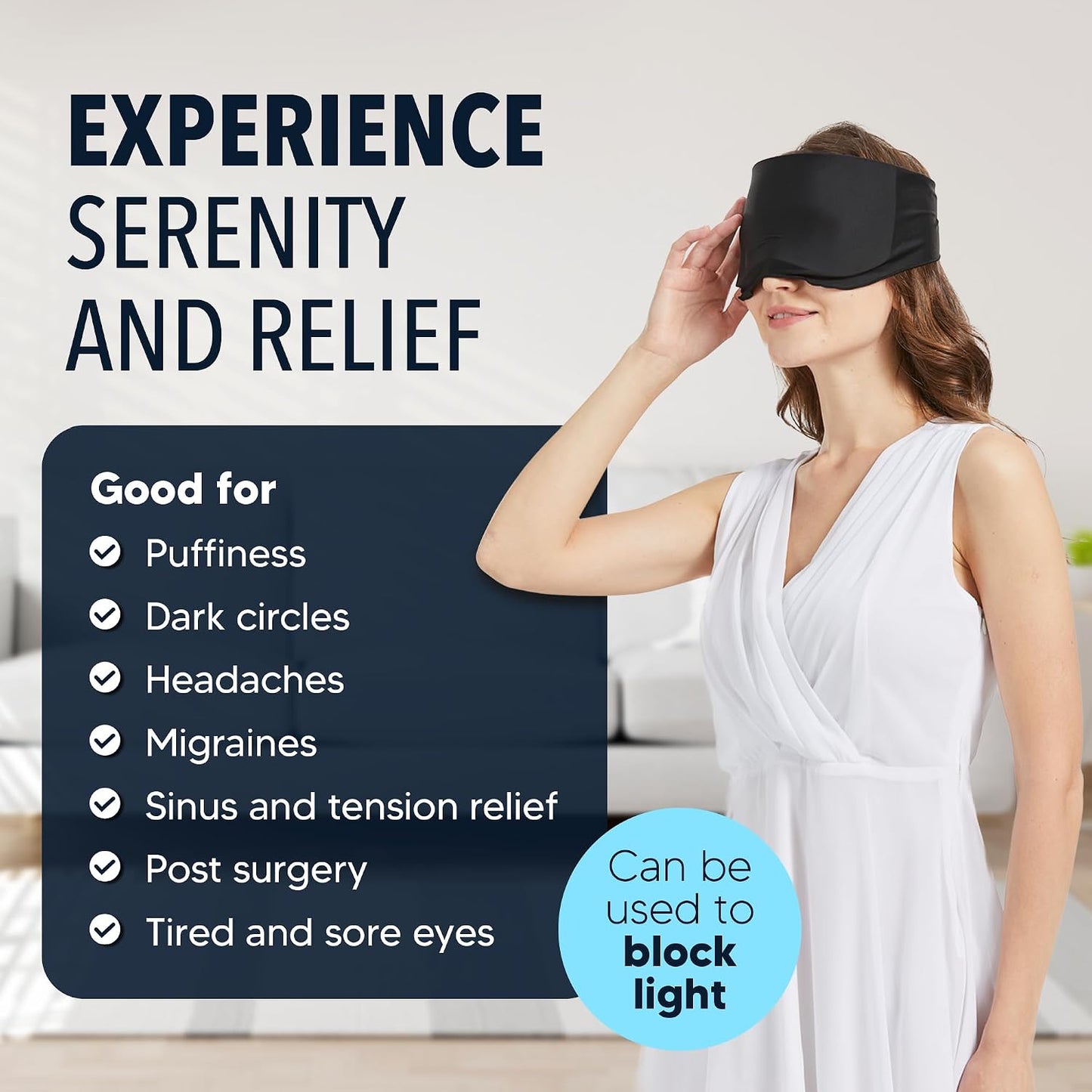 Cooling Eye Mask for Puffiness - Gel Eye Mask Reusable - Eye Ice Pack for Migraines, Sinus Pain, Sore Eyes & Face Ice Pack Therapy - with Adjustable Strap