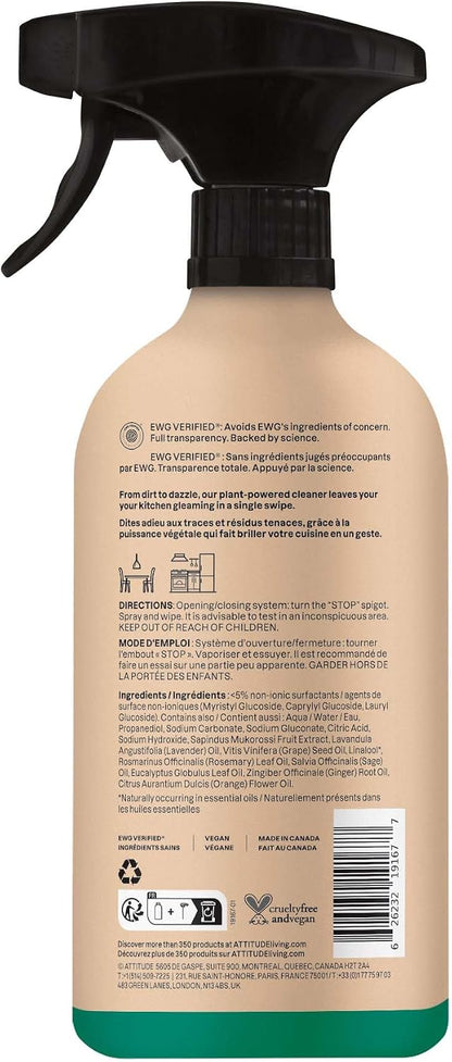 ATTITUDE Kitchen Cleaner Spray, EWG Verified, Degreaser Spray to Cut Grease & Grime, Plant-Based & Vegan, Lavender & Rosemary, 26 Fl Oz