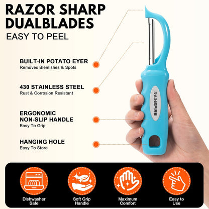 Rainspire Vegetable Peeler Potato Peelers for Kitchen, Sharp Stainless Steel Blades Veggie, Comfortable Handle Fruit Peeler, Carrot Peeler Apple Peeler Dishwasher Safe Black, 1-Pack
