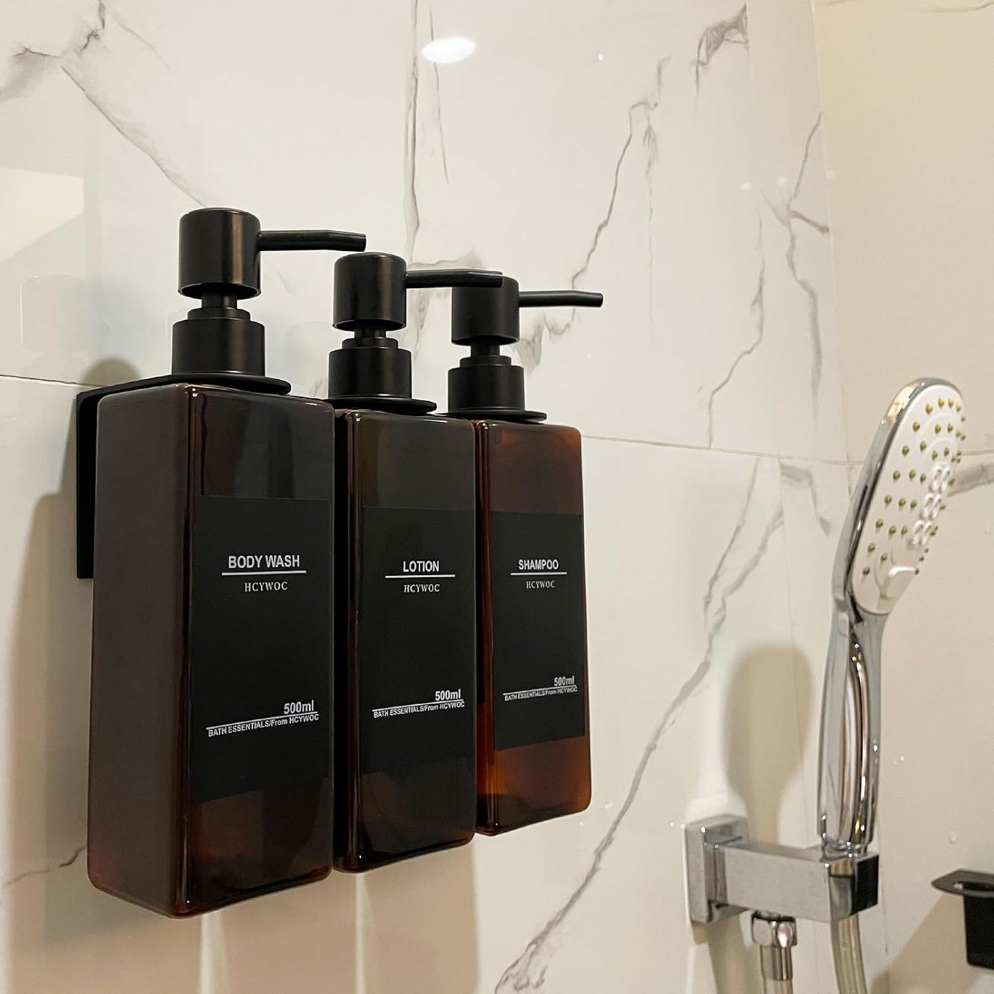 Shampoo Dispenser for Shower Wall, Shampoo and Conditioner Dispenser with 16 Waterproof Labels, No Drill Shower Soap Dispenser Bathroom, Shower Soap Dispenser Wall Mounted 3 Chamber, 17oz,Black | Shampoo Dispenser for Shower Wall, Shower Soap Dispenser