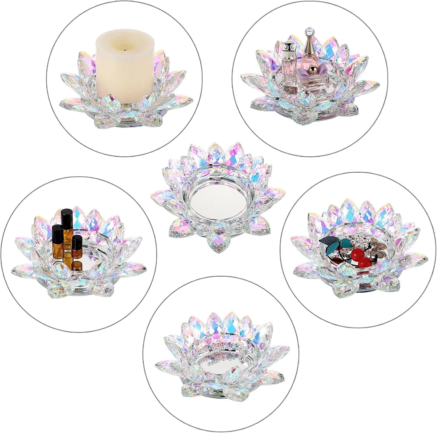 OwnMy Crystal Lotus Flower Candle Holder for Pillar Candles up to 3 Inch | Clear Lotus Flower Pillar Candle Holder Tea Light Holder, Glass Lotus Petal Votive Candle Stand for Wedding Party Home Decors