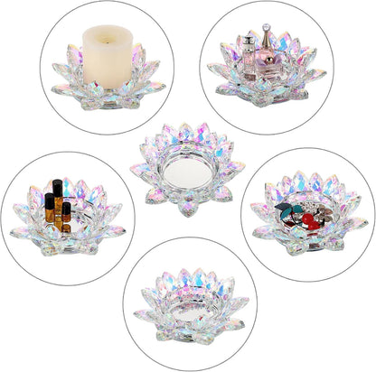 OwnMy Crystal Lotus Flower Candle Holder for Pillar Candles up to 3 Inch | Clear Lotus Flower Pillar Candle Holder Tea Light Holder, Glass Lotus Petal Votive Candle Stand for Wedding Party Home Decors