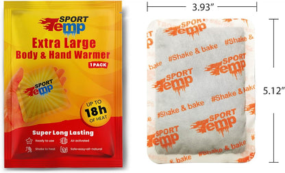 Large Hand & Body Warmers - Up to 18 Hours of Heat, Super Long Lasting - Easy, All Natural - Air Activated, for Body, Hands & Toes - Odorless Hot Hand Warmer - Sport Temp