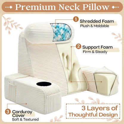 Reading Pillow/Backrest Pillow with Arms, Cup Holder & Phone Pocket