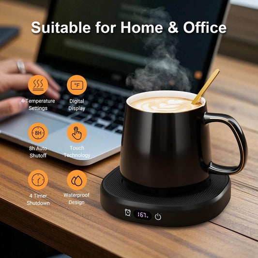 Coffee Mug Warmer & Pure Black Mug Set, Electric Cup Warmer for Desk