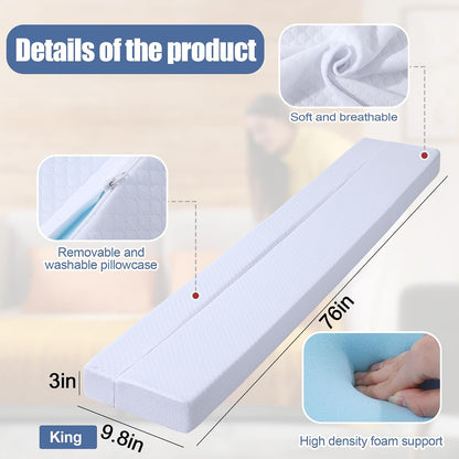 Flodable Pillow for Headboard Gap,Bed Gap Filler Queen Size,Adjustable Bed Wedge Pillow for Headboard,Rectangular Bed Gap Filler,Foam Mattress Gap Filler(Gray,Queen)