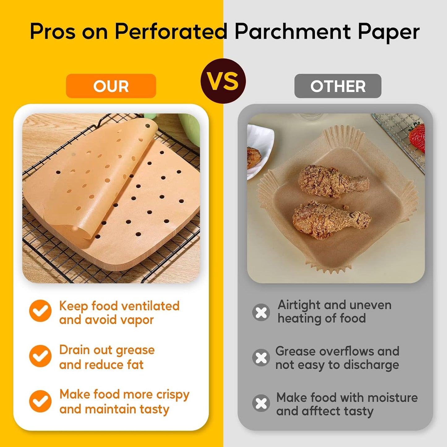 Katbite 160pcs Air Fryer Parchment Paper Liners, Perforated 9x11 Inch | Disposable air fryer paper liners, nonstick perforated for airflow, fit air fryer/toaster oven, Cuisinart & Ninja Foodi