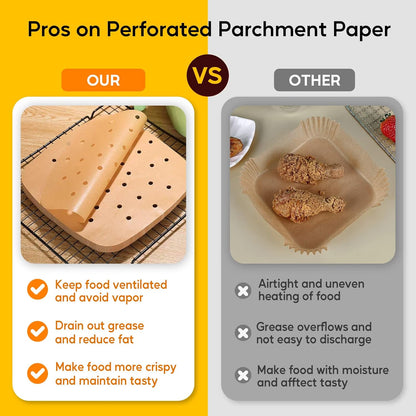 Katbite 160pcs Air Fryer Parchment Paper Liners, Perforated 9x11 Inch | Disposable air fryer paper liners, nonstick perforated for airflow, fit air fryer/toaster oven, Cuisinart & Ninja Foodi