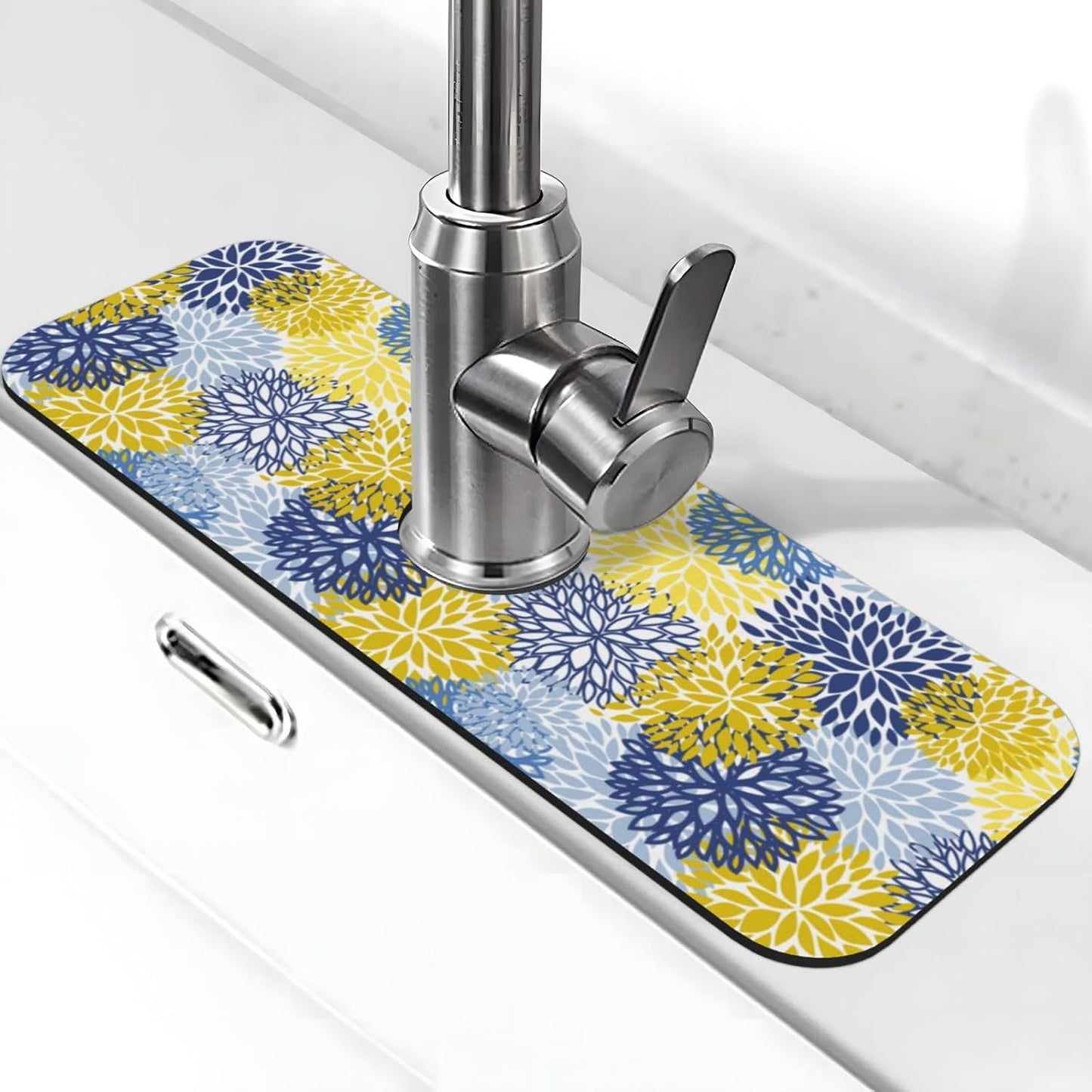 Abstract Flower Blooming Floral Watercolor Kitchen Sink Splash Guard Faucet Mat Super Absorbent Fast Drying Mat Sink Gadgets-Fast Drying Pad Sink Mat For Kitchen Bathroom (15" X 5.5" )