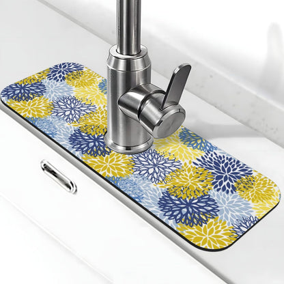Abstract Flower Blooming Floral Watercolor Kitchen Sink Splash Guard Faucet Mat Super Absorbent Fast Drying Mat Sink Gadgets-Fast Drying Pad Sink Mat For Kitchen Bathroom (15" X 5.5" )