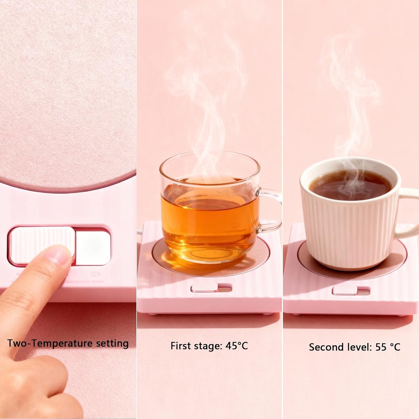 Desk Coffee Mug Warmer for Office: Compatible with All Cup for Career Women | 13W 2-Temp Adjustable Electric Heated Coaster Tea Cup Hot Plate - Gifts for Wife (Wood Grain Color)