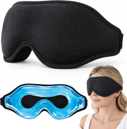 3D Cooling Gel Eye Mask - Reusable Cold & Warm Sleep Mask, Soft Gel Ice Pack for Puffiness, Dark Circles Relief & Headache Comfort